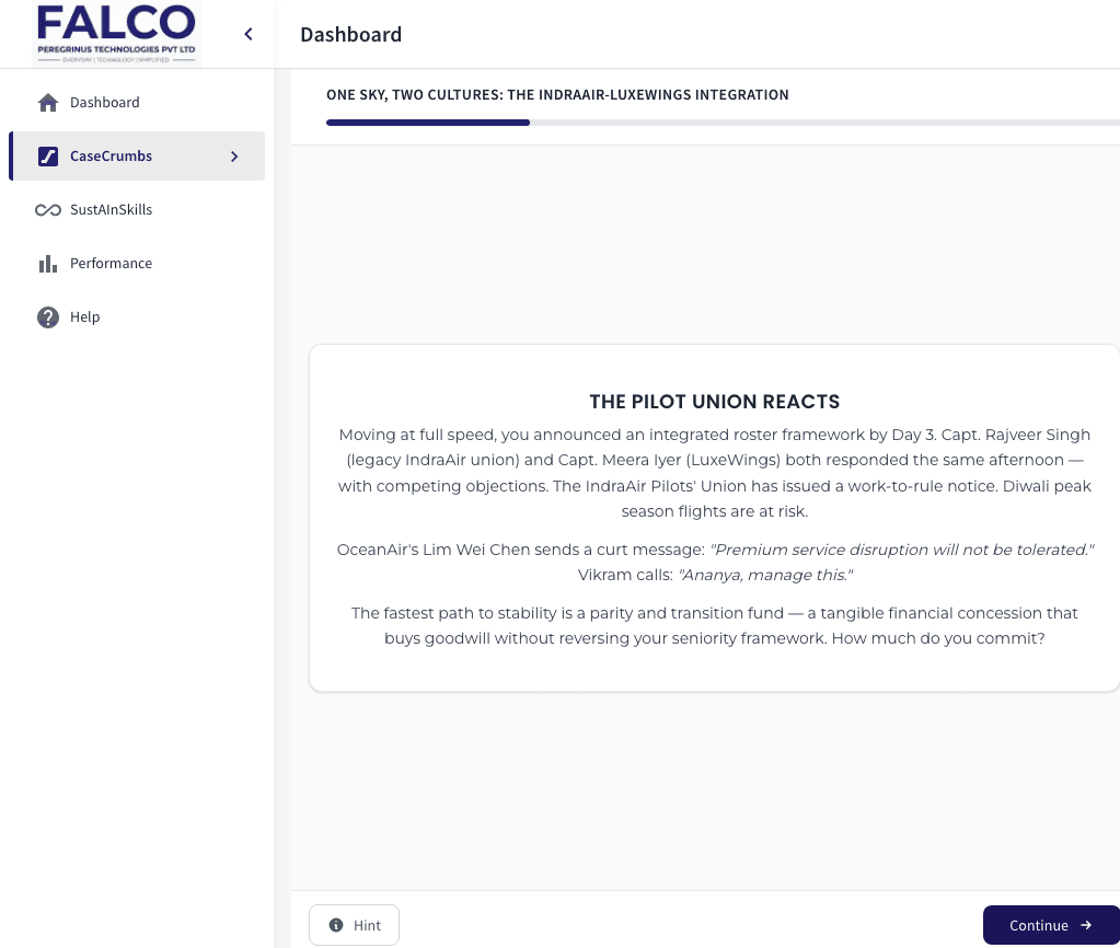 Consequence screen showing the outcome of a student's decision